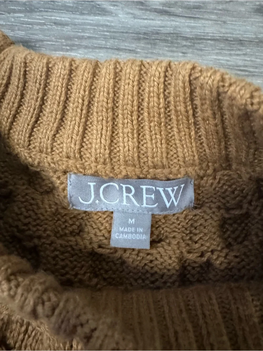 J. Crew 100% Cotton Cable Knit Crewneck Sweater in Cafe Latte Size Medium
